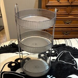 Makeup Organizer Rotating Lazy Susan Bathroom Counter Organizer Gray Three Tiers